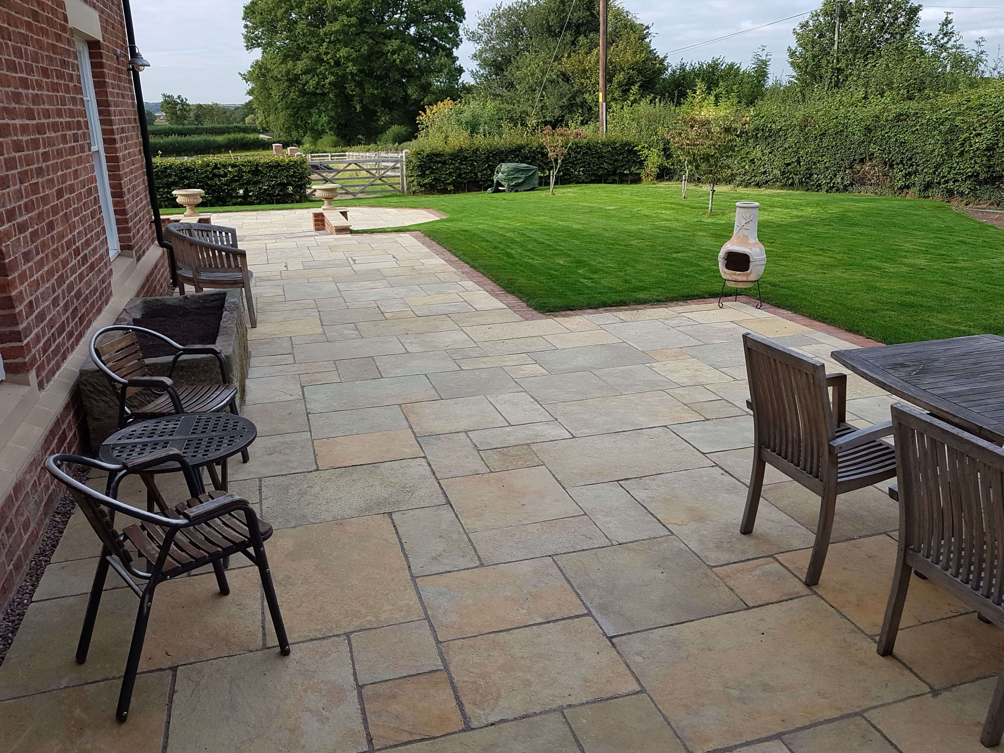 Natural stone patio with countryside views